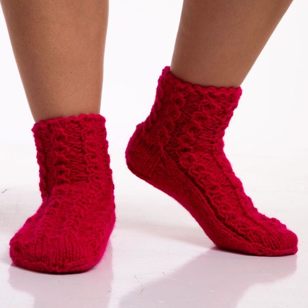 raspberry hand knitted wool socks