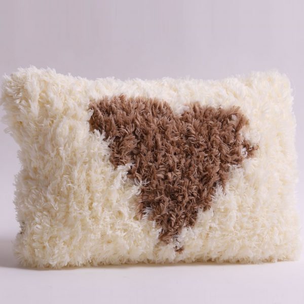 hand knit brown heart pillow