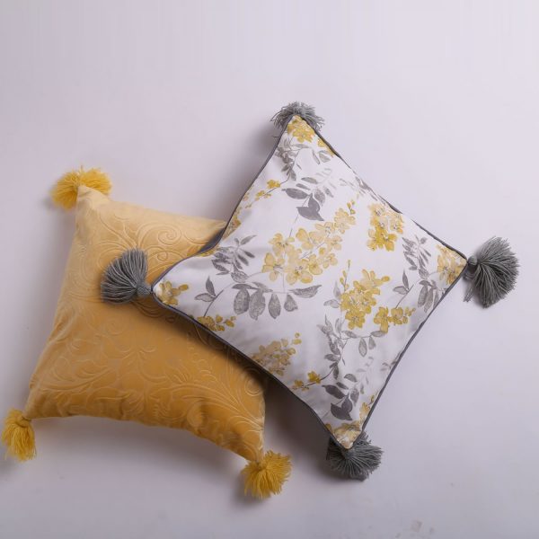 yellow floral tassels pillow