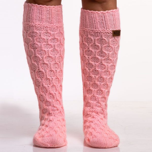 Candy pink long hand knit socks – Cozy With Grandma
