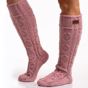 Dusty rose hand knit long socks