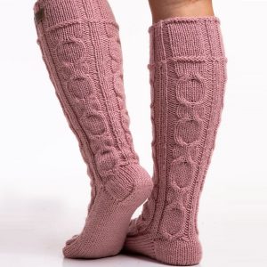 Dusty rose hand knit long socks