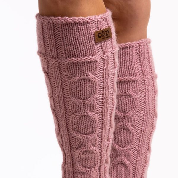 Dusty rose hand knit long socks