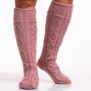 Dusty rose hand knit long socks