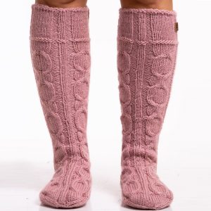 Dusty rose hand knit long socks