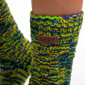 Green and blue wool socks