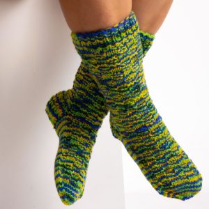 Green and blue wool socks