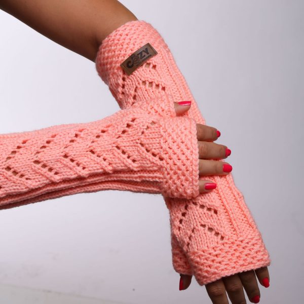 Hand knit warm long gloves