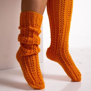 Long orange winter socks