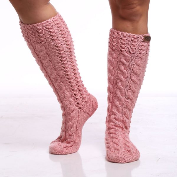 Pink pastel color yarn hand knit socks – Cozy With Grandma