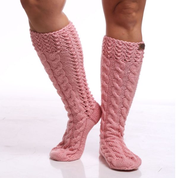 Pink pastel color yarn hand knit socks – Cozy With Grandma