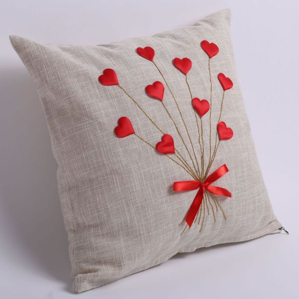 red hearts boquet pillow