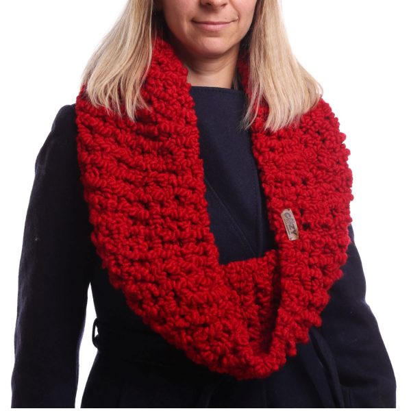 red hand knit scarf
