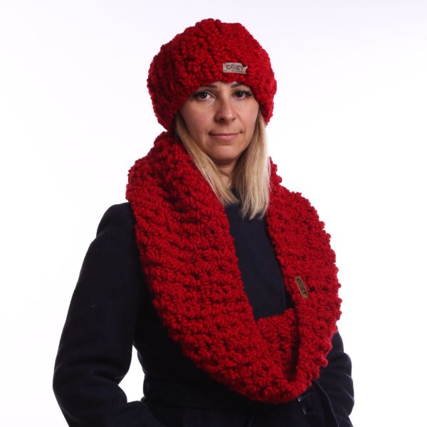 red hand knit scarf