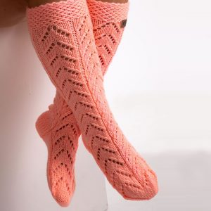 Salmon designer knit socks