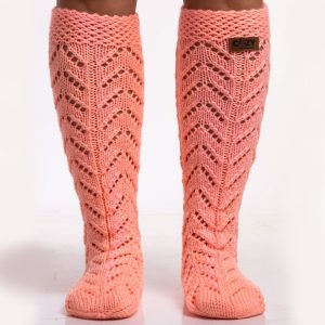Salmon designer knit socks