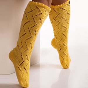 Designer yellow knitted socks