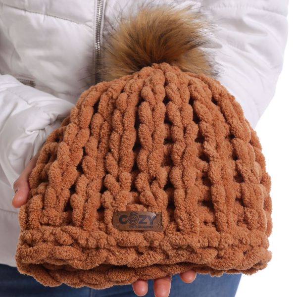 soft and cozy arm knitted beret with pom pom