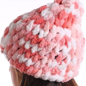 cozy and soft pink and white hat