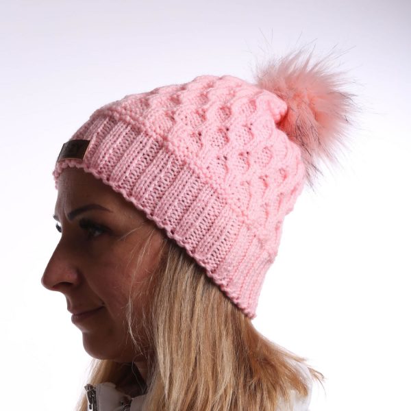 pink hat with pom pom