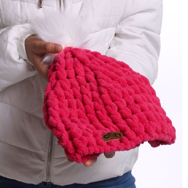 pink knit chunky hat