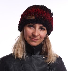 black and red knitted wool hat