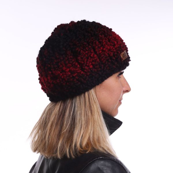 black and red knitted wool hat